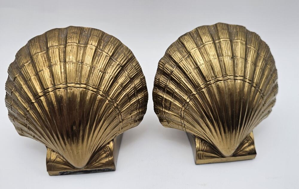 Vintage PMC Brass Philadelphia Mfg Co Single Scallop Seashell Bookends